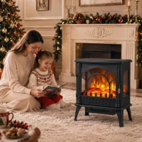HOMCOM 3-Sided Glass Electric Fire Fan Heater, Electric Fireplace Stove Freestanding Log Burner with Flame Effect, Black(m-8)