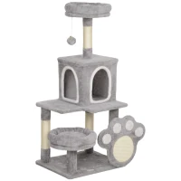 PawHut Arranhador para Gatos Torre para Gatos com Ninho Caverna Plataforma Arranhador Bola Suspensa 48x40x110 cm Cinza Claro(m-1)