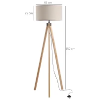 HOMCOM Lampada da Terra con Treppiede e Paralume in Lino Beige per Soggiorno, Compatibilità Lampadine E27, Ф45 x 152cm(m-3)