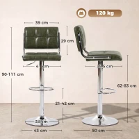 HOMCOM Bar Stools Modern PU Leather Adjustable Breakfast Bar Stools Backrest Set of 2 Green(m-3)