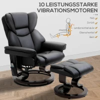 Homcom Relax massagestoel met voetenbank, ligfunctie, kunstleer, zwart(m-4)
