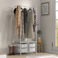 HOMCOM Charriot Moderno 8 Ganchos e 4 Cestos para Armazenamento Charriot com Rodas e Estrutura de Aço 63x37x153 cm Branco(m-11)