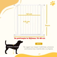 PawHut Poartă pentru Câini Extensibilă și Reglabilă pentru Scări și Uși, din Oțel și ABS, 75-85x76 cm, Alb(m-3)