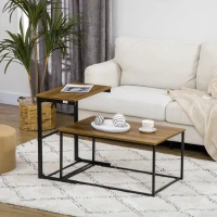 HOMCOM Conjunto de 2 Mesas de Centro Mesas Auxiliares com Estrutura de Aço 55x33,5x65cm e 80x50x40cm Nogueira e Preto(m-9)