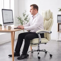 HOMCOM Executive Office Chair, PU Big and Tall Office Chair 180 kg with Wide Seat, Reclining, Lumbar Support, Beige(m-10)