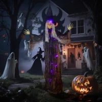 Outsunny 183 cm Life Size Halloween Animated Hanging Witch with Glowing LED Eyes & Body, Spooky Witch Scary Halloween Decorations, Battery Operated, Indoor Party Props(m-2)