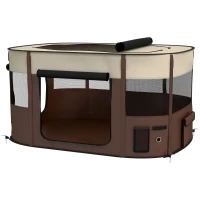 PawHut Foldable Dog Pen with Storage Bag for Indoor/Outdoor Use, Portable Pet playpen, with Ground Stakes - Brown(m-12)
