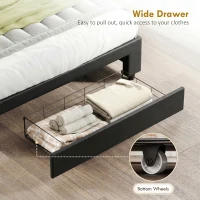 HOMCOM PU Leather King Size Ottoman Bed Frame, with Front Drawer - Black(m-7)