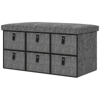 HOMCOM Gepolsterte Schuhbank, 6 Schuhfächer, MDF-Rahmen, Leinenoptik, Grau(m-11)