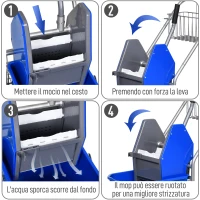 HOMCOM Carrello delle Pulizie Professionale con Secchio da 26L per Mocio, Strizzatore e Cestini a Rete, Blu(m-5)