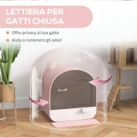 PawHut Lettiera per Gatti Chiusa con Filtri, Paletta e Vassoio, Struttura in PP, 43x44x47cm, Rosa(m-5)
