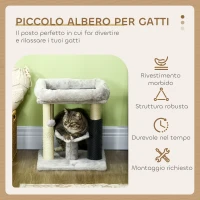 PawHut Albero Tiragraffi con Lettino, Piattaforma, Spazzola e Palo in Sisal, 40x40x48 cm, Grigio(m-4)