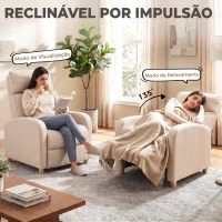 HOMCOM Cadeirão Reclinável Manual até 135° Estofado em Tecido Tipo Linho com Apoio para Pés, Molas Ensacadas Encosto Alto, Bege(m-4)