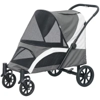 PawHut Hondenwagen, opvouwbare hondenbuggy voor middelgrote honden, dierenwagen met 4 wielen, veiligheidslijnen, remmen, donkergrijs(m-10)