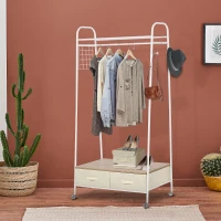 HOMCOM Perchero Metálico con Ruedas Colgador para Ropa con Riel Estantes Cajones para Organizar Ropa Bolsos 99x47x185cm(m-10)