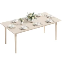 HOMCOM Eettafel voor 8 personen, moderne keukentafel met massiefhouten poten, 180 cm, crème(m-14)
