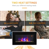 HOMCOM 1000W/2000W Electric Wall Fireplace w/ LED Flame Effect Timer Remote Sleek Stylish Safe Home Heating 20-25㎡(m-8)