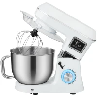 HOMCOM Batedeira Planetária 6L 1400W com Cabeçal Inclinável, 6 Velocidades, Função de Fermentação, Ecrã LED, Branco(m-11)