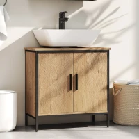 HOMCOM Bathroom Vanity Unit, Under Sink Storage Cabinet with 2 Doors, Adjustable Shelf for Basin without or with Pedestal, Oak(m-8)
