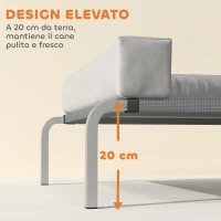 PawHut Lettino per Cani Rialzato di 20 cm con Cuscino a L, in Poliestere e Acciaio, 110x75x30 cm, Grigio e Argento(m-3)