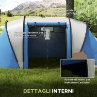 Outsunny Tenda da Campeggio 2 Posti Impermeabile con 2 Stanze Borsa di Trasporto, 220x450x180 cm, Blu(m-6)