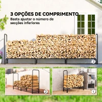 Outsunny Lenheiro com Cobertura para Interior e Exterior Carga 300 kg 300x36x99 cm Verde Escuro e Preto(m-7)