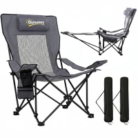 Outsunny 2er Set Campingstuhl faltbar Angelstuhl mit verstellbarer Rückenlehne Fußablage Getränkehalter Kopfstütze Dunkelgrau(m-12)