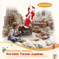 HOMCOM Kerstman 60 cm Zingend en Klimmend Kerstman met Geschenk Touw Soundfunctie Indoor, Rood(m-5)