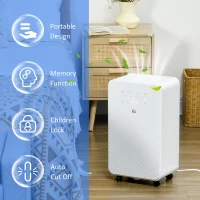 HOMCOM 2000mL Portable Dehumidifier with Air Purifier, 24H Timer, 5 Modes, 10L/Day, for Home Laundry, White(m-8)