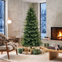 HOMCOM Geneva Fir Hinged Xmas Tree, 7ft/210cm Artificial Christmas Tree with 2079 Branch Tips, Foldable Steel Stand, Green(m-9)