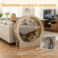 PawHut Roue d'exercice pour chat roue de course pour chat frein sécurisé et tapis de grattage amovible silencieux 91 cm marron(m-8)