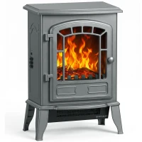 HOMCOM Electric Fireplace Stove, 1000W/2000W, Freestanding Electric Fire with LED Flame Effect, Adjustable Thermostat, Grey(m-1)