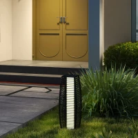 Outsunny Lampada Solare da Giardino con Pannello di Ricarica, in Acciaio e Rattan, 20x20x68 cm, Nero(m-10)
