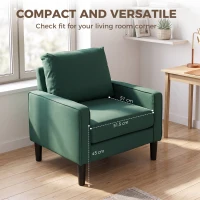 HOMCOM Accent Chair, Removable Pillow Linen Armchair with Comfy Spring Cushion for Living Room, Bedroom, Study, Dark Green(m-7)