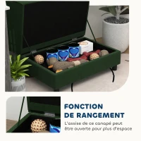 PawHut Canapé chien chat sur pied avec coffre de rangement style moderne coussin d'assise amovible 76 x 45 x 43 cm vert(m-5)