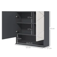 HOMCOM Badezimmerschrank, Spiegeltür, verstellbare Regale, bis zu 15 kg belastbar, Weiß(m-3)