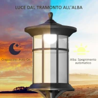 Outsunny Lampione Solare da Giardino Alto 184cm con Luce LED Bianco Freddo e IP44, Nero(m-5)