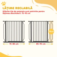 PawHut Poartă de Siguranță Extensibilă pentru Câini 75-95 cm din Oțel și ABS, 75-95x76 cm, Negru(m-4)