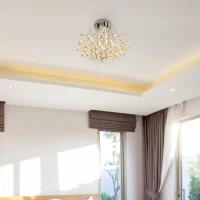 HOMCOM Crystal Chandeliers, 40cm K9 Droplets Ceiling Light with 3 E14 Bulb Base, Pendant Lights for Living Room, Bedroom, Dining Room, Hallway, Kitchen(m-2)
