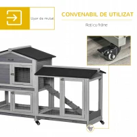 PawHut Cușcă pe 2 Nivele cu Plasă Protectoare și Roți din Lemn și Metal, 157.4x53x99.5 cm, Gri(m-5)