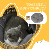 PawHut Wicker Cat House with Washable Cushion for Indoor Cats, Light Brown(m-4)