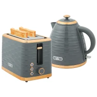 HOMCOM 3000W 1.7L Rapid Boil Kettle & 2 Slice Toaster, Kettle and Toaster Set with 7 Browning Controls and Crumb Tray, Grey(m-11)