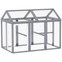 PawHut Enclos poulailler 1,18 m², parc grillagé avec porte verrouillables, cadre en bois massif, 140 x 88,5 x 106 cm, gris(m-1)