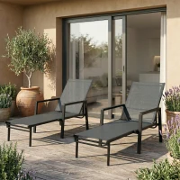 Outsunny Sun Loungers Set of 2 Retractable Footrest 5-Position Adjustable Steel Frame for Beach, Porch, Patio, Camping, Dark Grey(m-14)