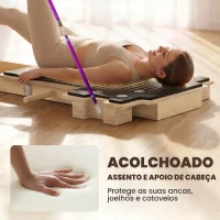 SPORTNOW Mini Reformer Pilates com Bandas de Resistência Pegas Roda Abdominal para Treino de Corpo Completo 165x80x10 cm Madeira(m-5)