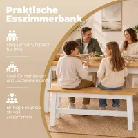 HOMCOM Zitbank voor 2, Houten Bank in Eikenlook, Stabiliserende Dwarsbalk, voor Woonkamer, Eetkamer, Hal, Rubberhout, Wit(m-6)