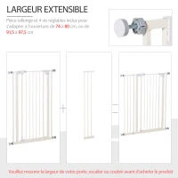 Barrière de sécurité Longueur réglable dim. 74-80 cm ou 91,5-97,5 cm métal Plastique Blanc(m-4)