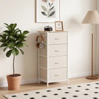 HOMCOM Chest of Drawers with 4 Fabric Drawers, Tall Storage Unit with 2 Hooks and Steel Frame for Bedroom, Beige(m-9)