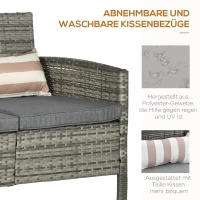 Outsunny Rattan Sofa mit Kissen, Dreisitzer, Garten Loungesofa, Stahl, Grau, 173 x 68 x 78 cm(m-6)