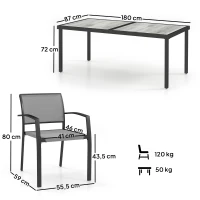 Outsunny 7-delige eettafelset, 6 stoelen, 1 tafel, stapelbaar, gemakkelijk te reinigen, stalen frame, tuinmeubelset, grijs(m-3)